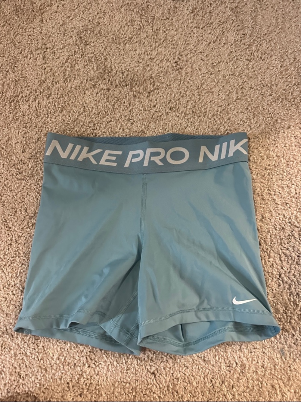Nike Pro Women's Light Teal Bike Shorts with Branded Waistband